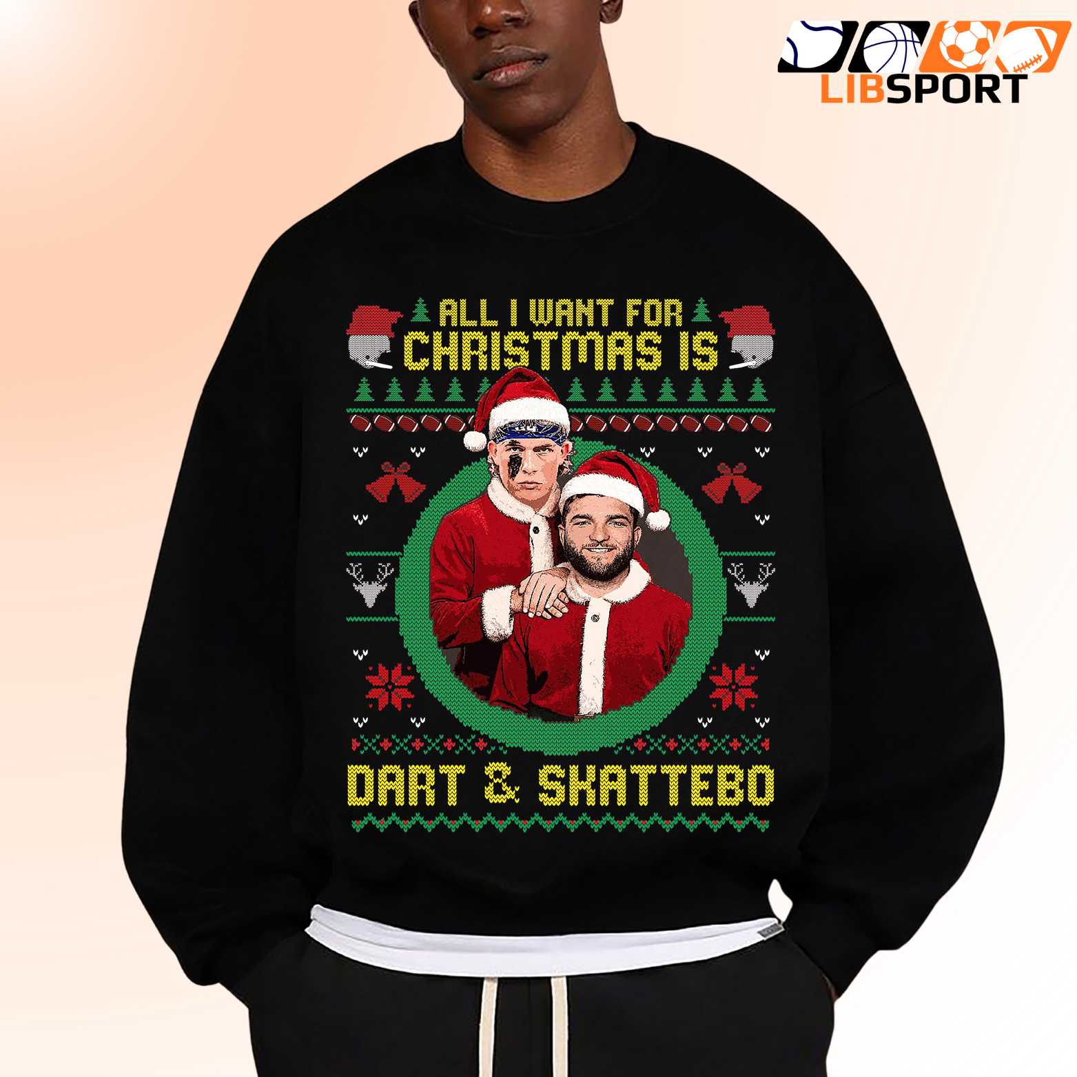 Ugly Christmas All I Want For Christmas Is Jaxson Dart And Cam Skattebo Shirt, Unisex Game Day Christmas T-Shirt